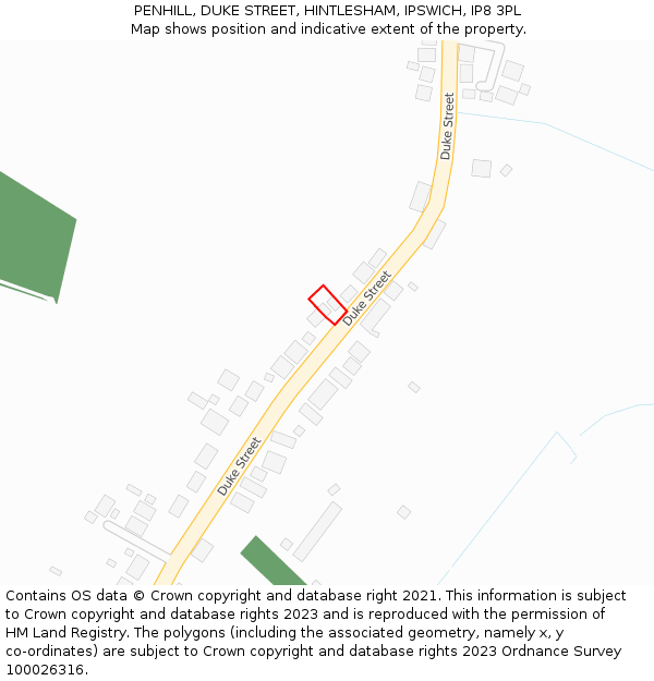 PENHILL, DUKE STREET, HINTLESHAM, IPSWICH, IP8 3PL: Location map and indicative extent of plot