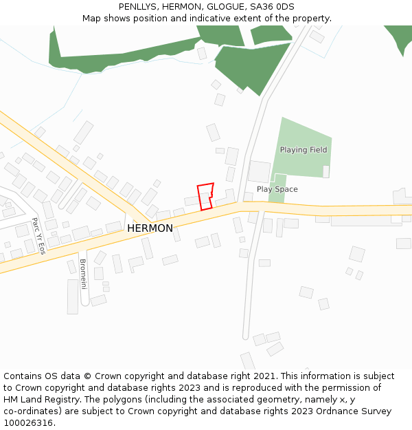 PENLLYS, HERMON, GLOGUE, SA36 0DS: Location map and indicative extent of plot