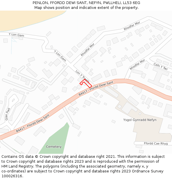 PENLON, FFORDD DEWI SANT, NEFYN, PWLLHELI, LL53 6EG: Location map and indicative extent of plot