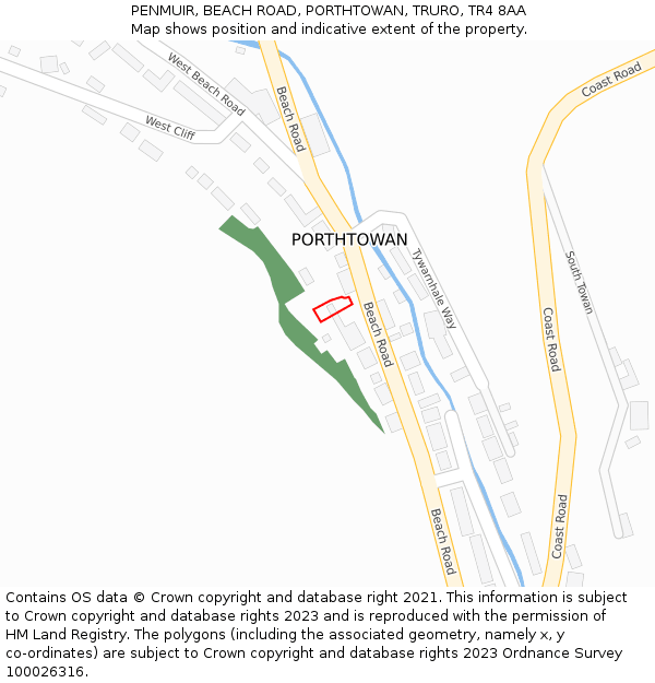 PENMUIR, BEACH ROAD, PORTHTOWAN, TRURO, TR4 8AA: Location map and indicative extent of plot