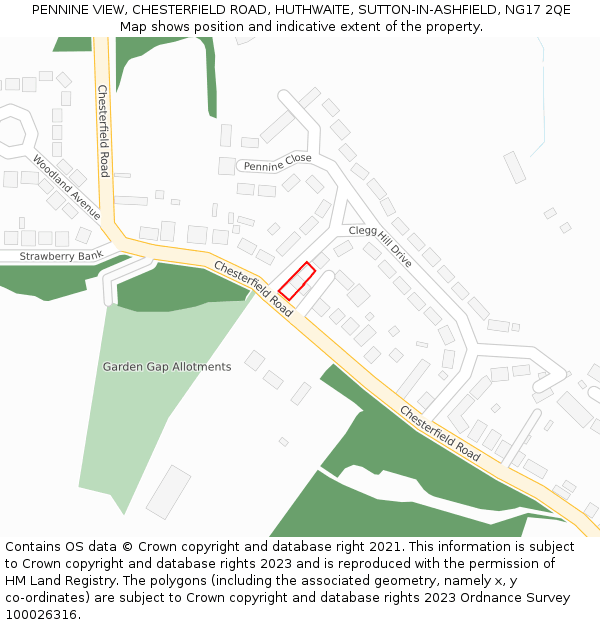 PENNINE VIEW, CHESTERFIELD ROAD, HUTHWAITE, SUTTON-IN-ASHFIELD, NG17 2QE: Location map and indicative extent of plot