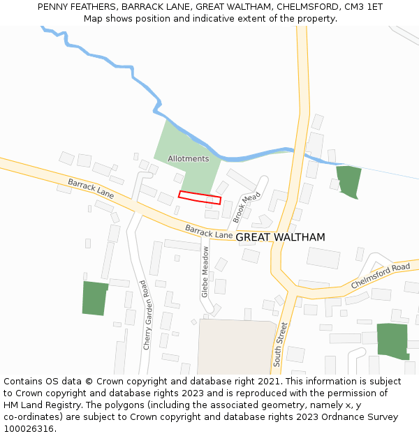 PENNY FEATHERS, BARRACK LANE, GREAT WALTHAM, CHELMSFORD, CM3 1ET: Location map and indicative extent of plot