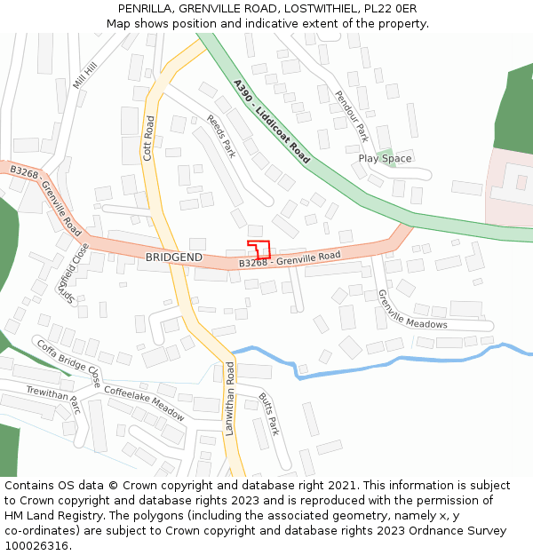 PENRILLA, GRENVILLE ROAD, LOSTWITHIEL, PL22 0ER: Location map and indicative extent of plot