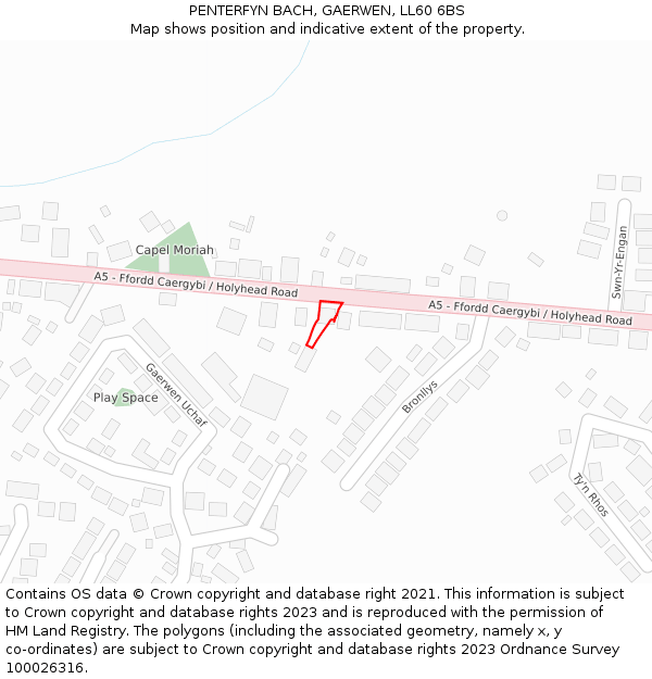 PENTERFYN BACH, GAERWEN, LL60 6BS: Location map and indicative extent of plot