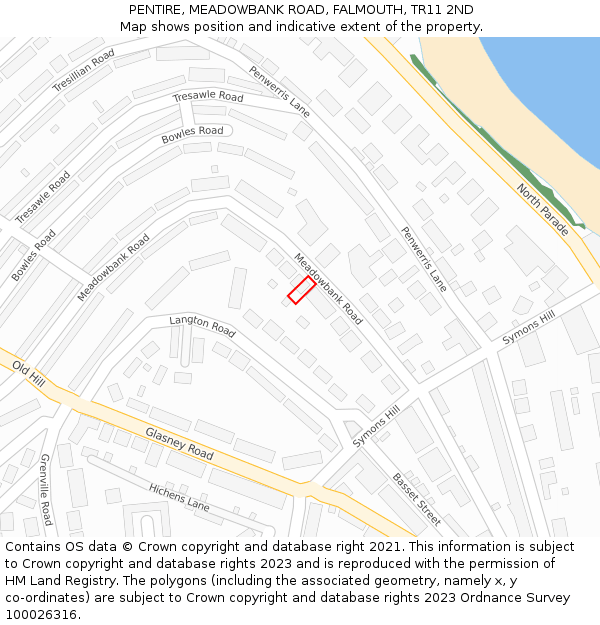 PENTIRE, MEADOWBANK ROAD, FALMOUTH, TR11 2ND: Location map and indicative extent of plot