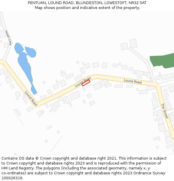 PENTUAN, LOUND ROAD, BLUNDESTON, LOWESTOFT, NR32 5AT: Location map and indicative extent of plot