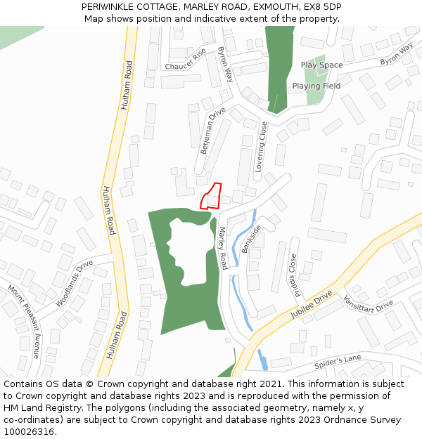 PERIWINKLE COTTAGE, MARLEY ROAD, EXMOUTH, EX8 5DP: Location map and indicative extent of plot
