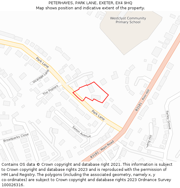 PETERHAYES, PARK LANE, EXETER, EX4 9HQ: Location map and indicative extent of plot