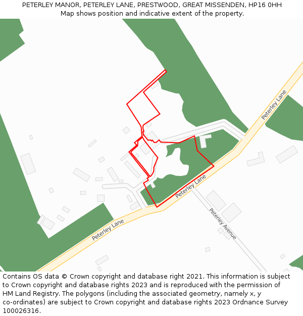 PETERLEY MANOR, PETERLEY LANE, PRESTWOOD, GREAT MISSENDEN, HP16 0HH: Location map and indicative extent of plot