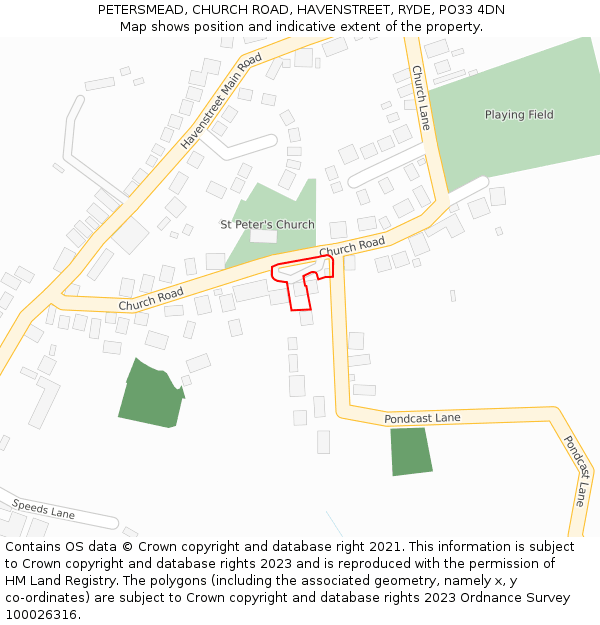 PETERSMEAD, CHURCH ROAD, HAVENSTREET, RYDE, PO33 4DN: Location map and indicative extent of plot