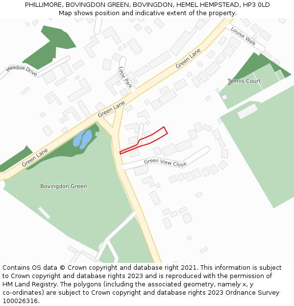 PHILLIMORE, BOVINGDON GREEN, BOVINGDON, HEMEL HEMPSTEAD, HP3 0LD: Location map and indicative extent of plot