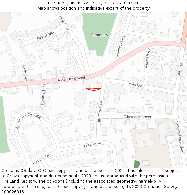 PHYLMAR, BISTRE AVENUE, BUCKLEY, CH7 2JE: Location map and indicative extent of plot