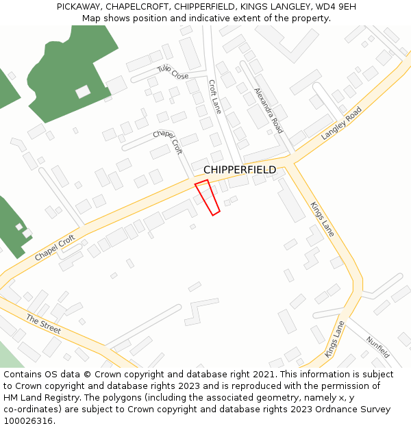 PICKAWAY, CHAPELCROFT, CHIPPERFIELD, KINGS LANGLEY, WD4 9EH: Location map and indicative extent of plot