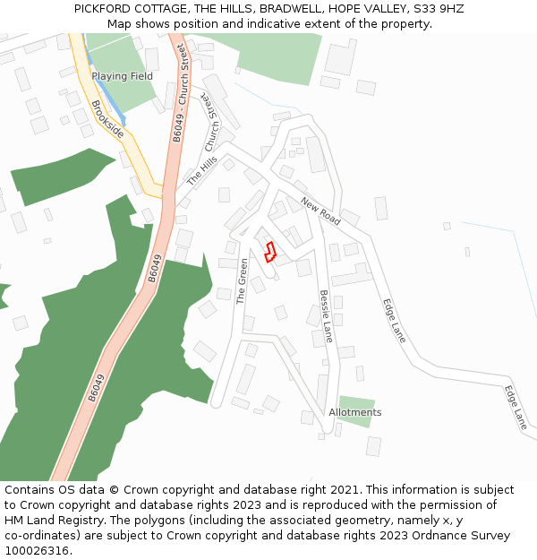 PICKFORD COTTAGE, THE HILLS, BRADWELL, HOPE VALLEY, S33 9HZ: Location map and indicative extent of plot