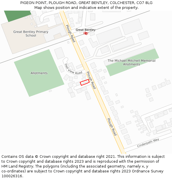 PIGEON POINT, PLOUGH ROAD, GREAT BENTLEY, COLCHESTER, CO7 8LG: Location map and indicative extent of plot