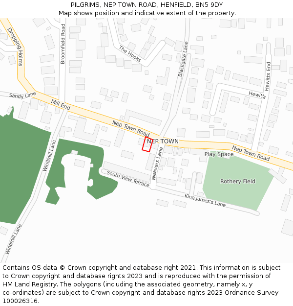 PILGRIMS, NEP TOWN ROAD, HENFIELD, BN5 9DY: Location map and indicative extent of plot