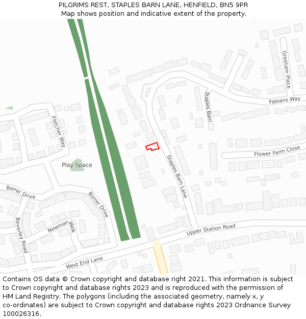 PILGRIMS REST, STAPLES BARN LANE, HENFIELD, BN5 9PR: Location map and indicative extent of plot