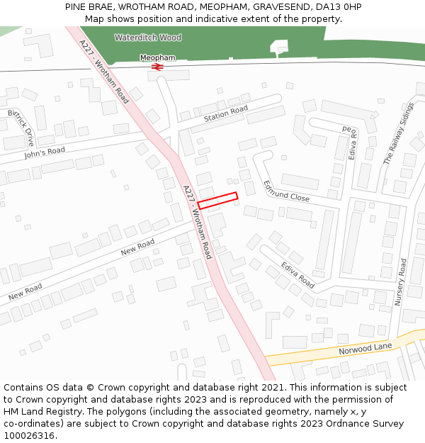 PINE BRAE, WROTHAM ROAD, MEOPHAM, GRAVESEND, DA13 0HP: Location map and indicative extent of plot