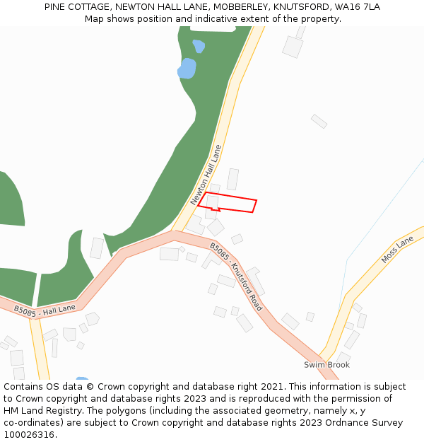 PINE COTTAGE, NEWTON HALL LANE, MOBBERLEY, KNUTSFORD, WA16 7LA: Location map and indicative extent of plot