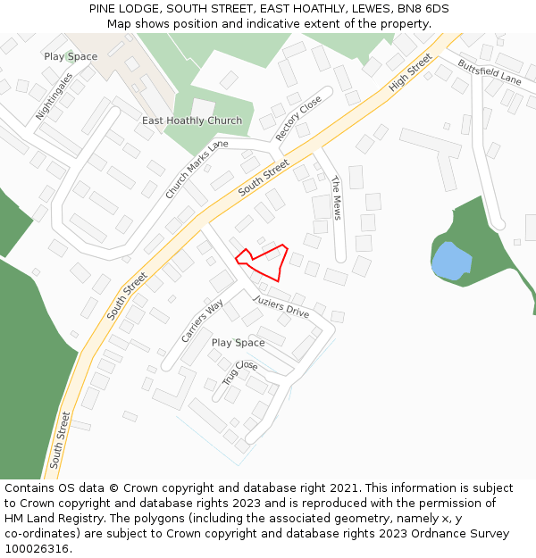 PINE LODGE, SOUTH STREET, EAST HOATHLY, LEWES, BN8 6DS: Location map and indicative extent of plot