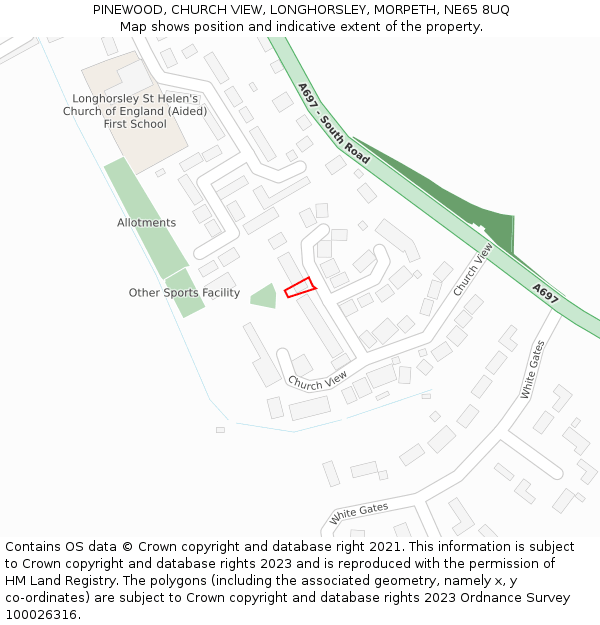 PINEWOOD, CHURCH VIEW, LONGHORSLEY, MORPETH, NE65 8UQ: Location map and indicative extent of plot