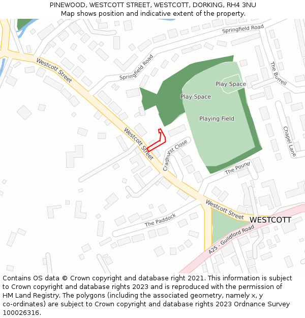 PINEWOOD, WESTCOTT STREET, WESTCOTT, DORKING, RH4 3NU: Location map and indicative extent of plot