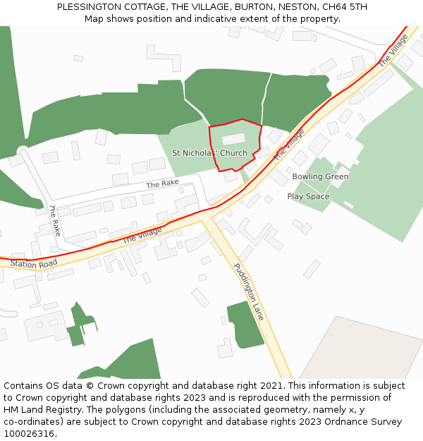 PLESSINGTON COTTAGE, THE VILLAGE, BURTON, NESTON, CH64 5TH: Location map and indicative extent of plot