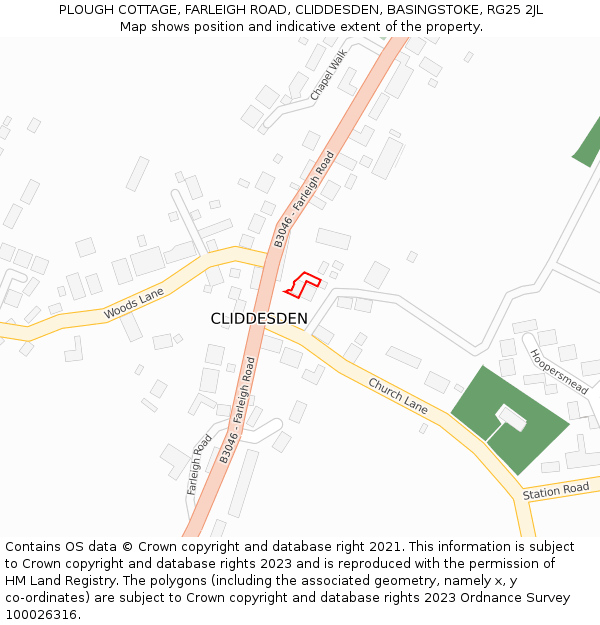 PLOUGH COTTAGE, FARLEIGH ROAD, CLIDDESDEN, BASINGSTOKE, RG25 2JL: Location map and indicative extent of plot