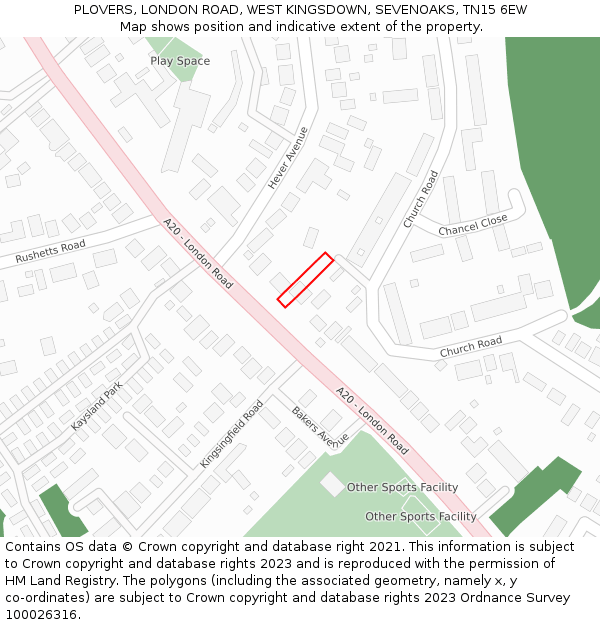 PLOVERS, LONDON ROAD, WEST KINGSDOWN, SEVENOAKS, TN15 6EW: Location map and indicative extent of plot