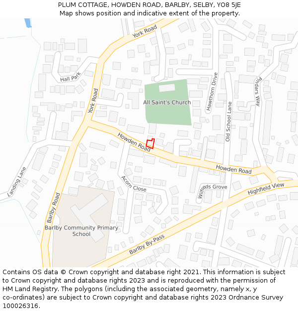 PLUM COTTAGE, HOWDEN ROAD, BARLBY, SELBY, YO8 5JE: Location map and indicative extent of plot