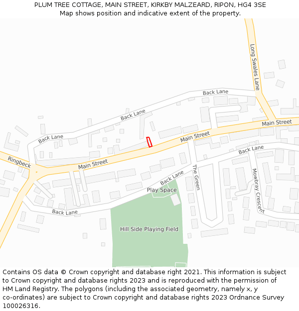 PLUM TREE COTTAGE, MAIN STREET, KIRKBY MALZEARD, RIPON, HG4 3SE: Location map and indicative extent of plot