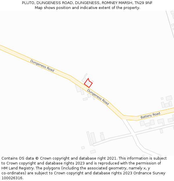 PLUTO, DUNGENESS ROAD, DUNGENESS, ROMNEY MARSH, TN29 9NF: Location map and indicative extent of plot