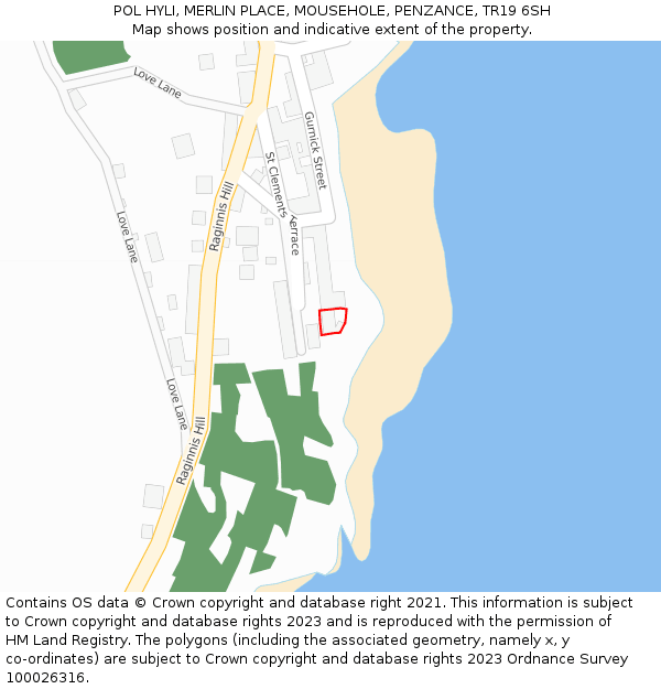 POL HYLI, MERLIN PLACE, MOUSEHOLE, PENZANCE, TR19 6SH: Location map and indicative extent of plot