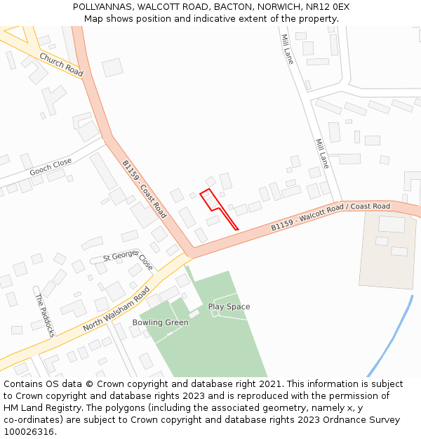 POLLYANNAS, WALCOTT ROAD, BACTON, NORWICH, NR12 0EX: Location map and indicative extent of plot