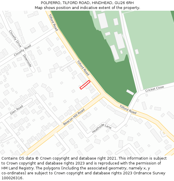 POLPERRO, TILFORD ROAD, HINDHEAD, GU26 6RH: Location map and indicative extent of plot