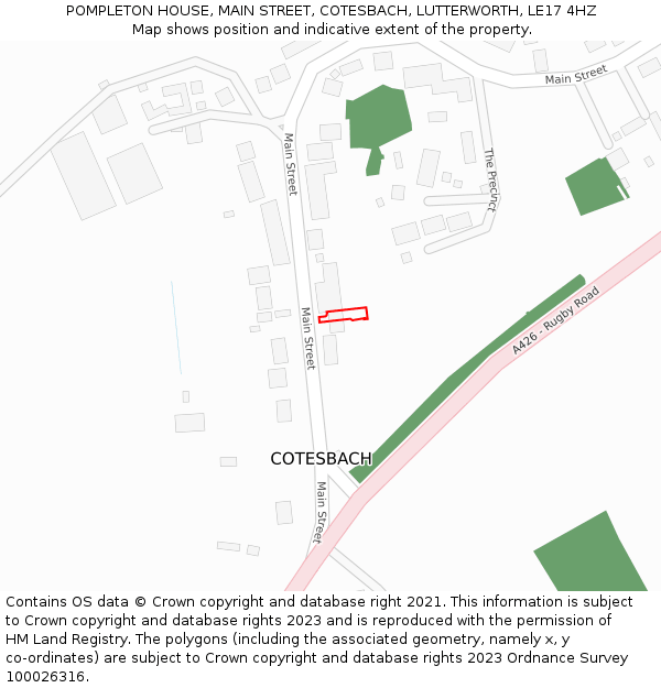 POMPLETON HOUSE, MAIN STREET, COTESBACH, LUTTERWORTH, LE17 4HZ: Location map and indicative extent of plot