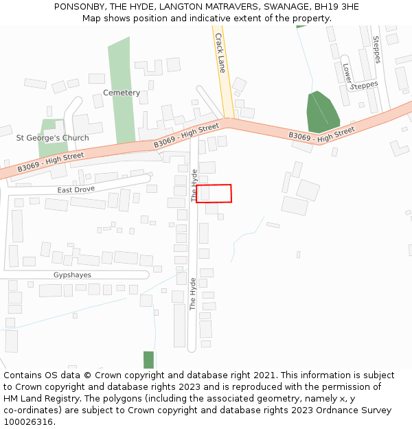 PONSONBY, THE HYDE, LANGTON MATRAVERS, SWANAGE, BH19 3HE: Location map and indicative extent of plot