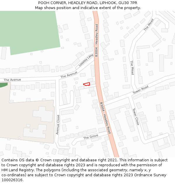 POOH CORNER, HEADLEY ROAD, LIPHOOK, GU30 7PR: Location map and indicative extent of plot