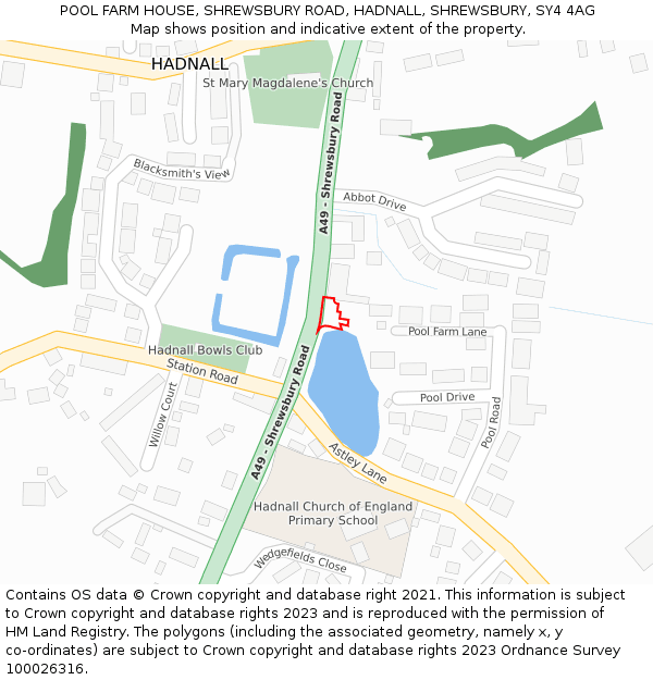 POOL FARM HOUSE, SHREWSBURY ROAD, HADNALL, SHREWSBURY, SY4 4AG: Location map and indicative extent of plot