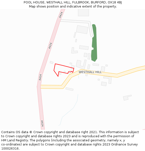 POOL HOUSE, WESTHALL HILL, FULBROOK, BURFORD, OX18 4BJ: Location map and indicative extent of plot