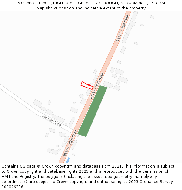 POPLAR COTTAGE, HIGH ROAD, GREAT FINBOROUGH, STOWMARKET, IP14 3AL: Location map and indicative extent of plot