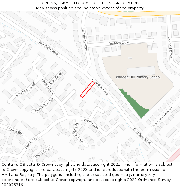 POPPINS, FARMFIELD ROAD, CHELTENHAM, GL51 3RD: Location map and indicative extent of plot