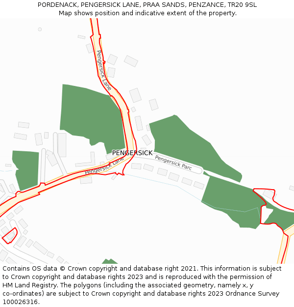 PORDENACK, PENGERSICK LANE, PRAA SANDS, PENZANCE, TR20 9SL: Location map and indicative extent of plot