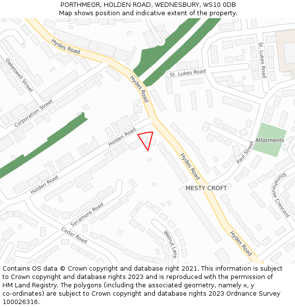 PORTHMEOR, HOLDEN ROAD, WEDNESBURY, WS10 0DB: Location map and indicative extent of plot