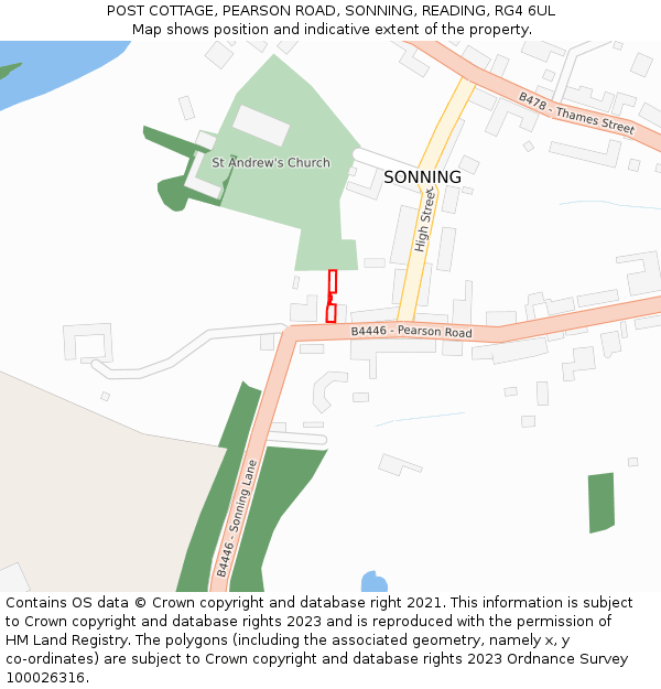 POST COTTAGE, PEARSON ROAD, SONNING, READING, RG4 6UL: Location map and indicative extent of plot