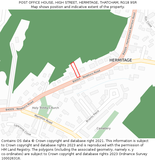 POST OFFICE HOUSE, HIGH STREET, HERMITAGE, THATCHAM, RG18 9SR: Location map and indicative extent of plot