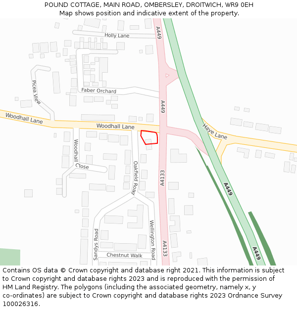 POUND COTTAGE, MAIN ROAD, OMBERSLEY, DROITWICH, WR9 0EH: Location map and indicative extent of plot