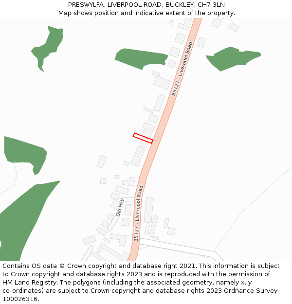 PRESWYLFA, LIVERPOOL ROAD, BUCKLEY, CH7 3LN: Location map and indicative extent of plot