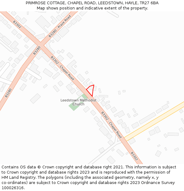 PRIMROSE COTTAGE, CHAPEL ROAD, LEEDSTOWN, HAYLE, TR27 6BA: Location map and indicative extent of plot