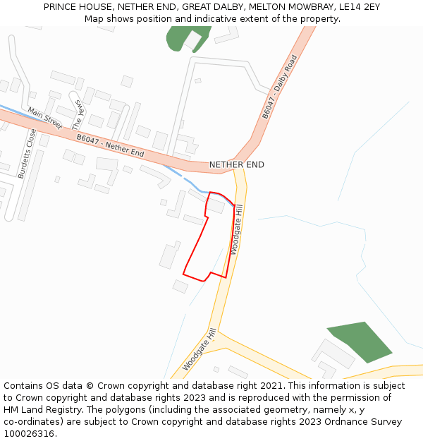 PRINCE HOUSE, NETHER END, GREAT DALBY, MELTON MOWBRAY, LE14 2EY: Location map and indicative extent of plot